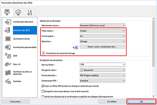 figure : boîte de dialogue Paramètres